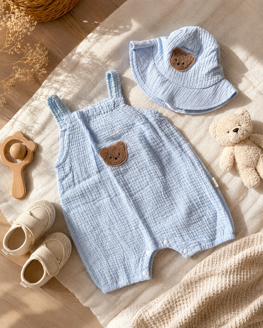 Teddy patch romper-Blue