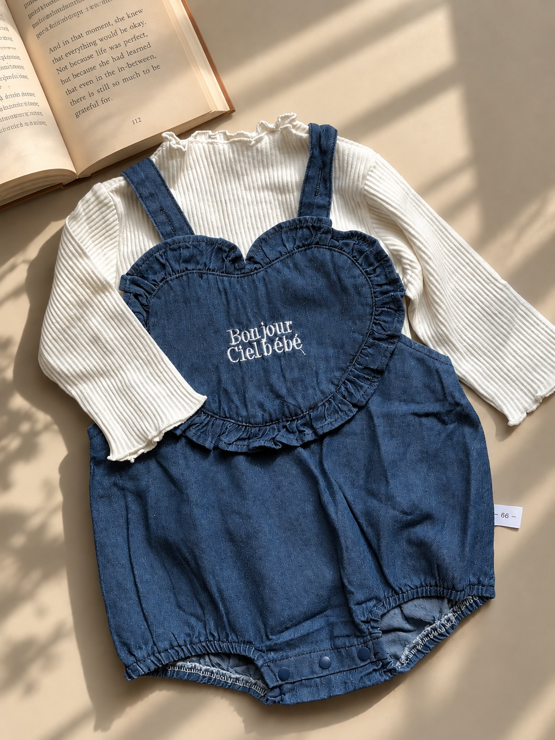 Denim heart romper set
