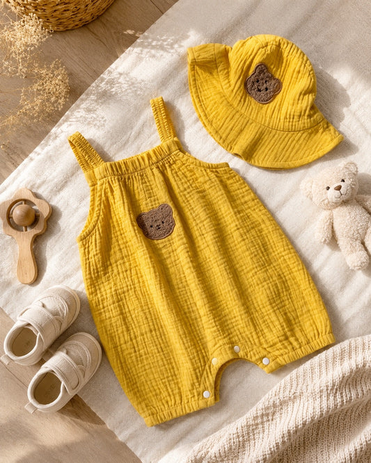 Teddy patch romper-yellow