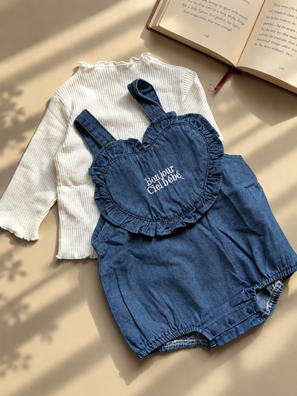 Denim heart romper set