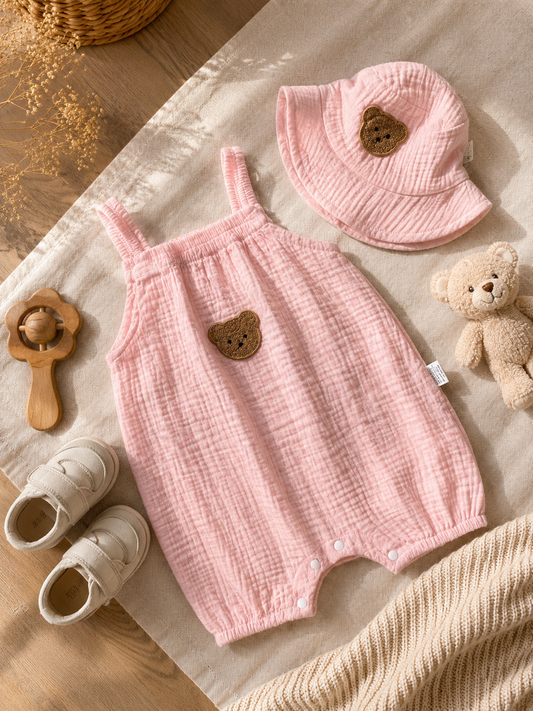 Teddy patch romper-pink