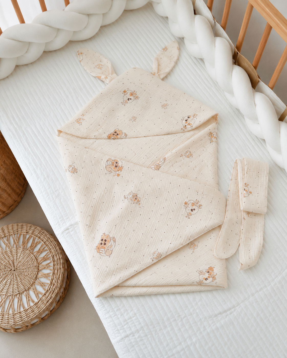 Hooded muslin wrapper