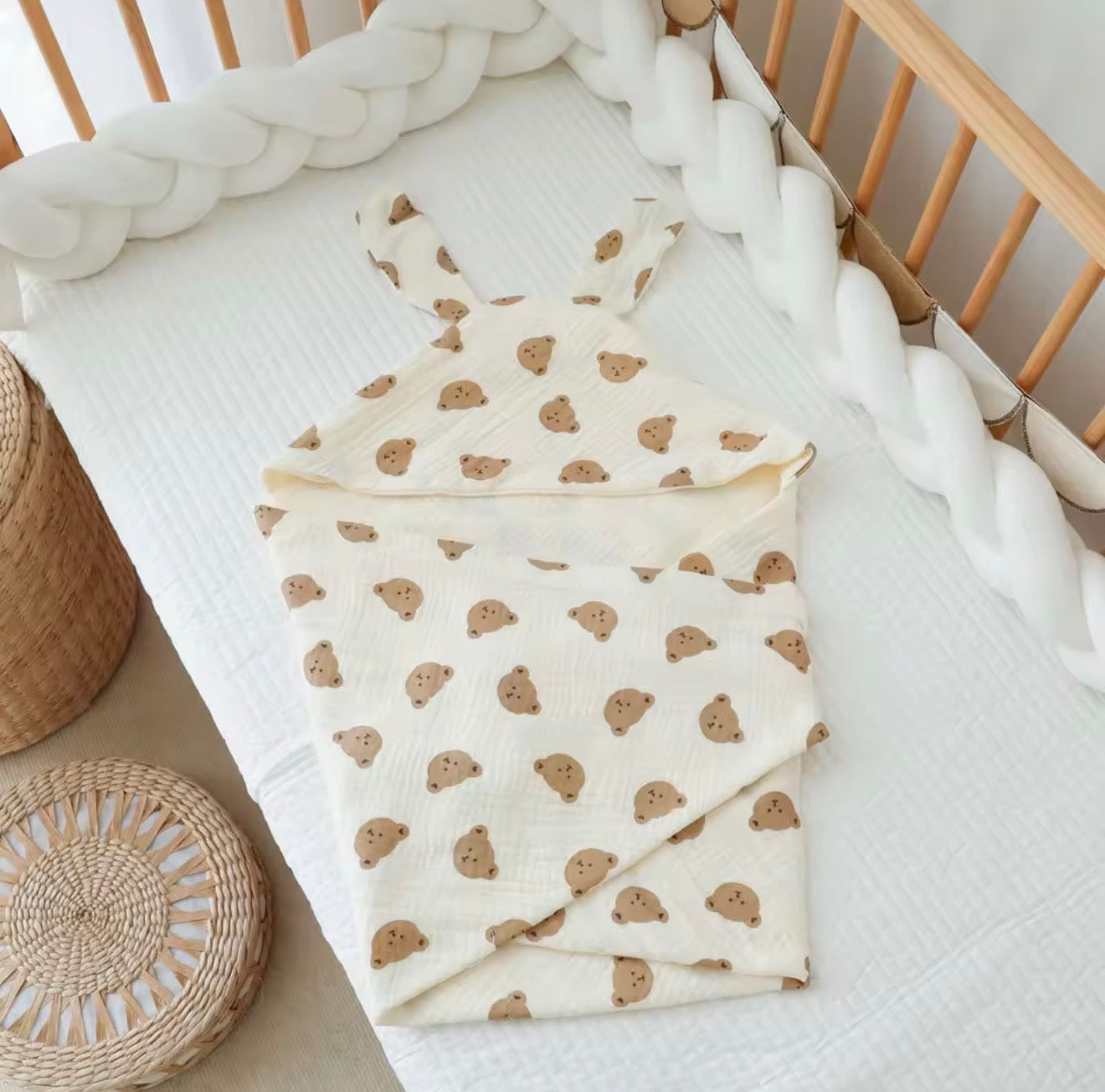 Hooded muslin wrapper