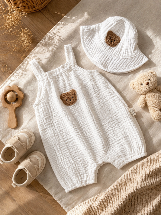 Teddy patch romper-white