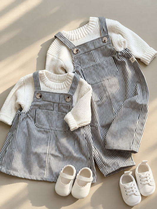 Striped Pinafore & Dungarees Set
