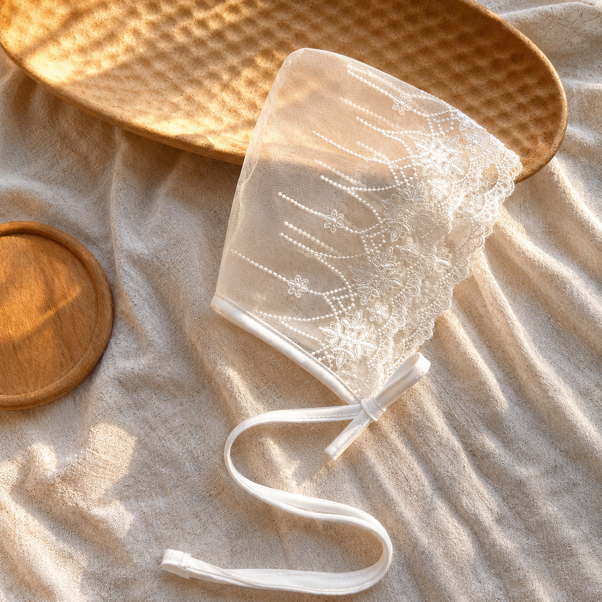 Pearl lace bonnet cap