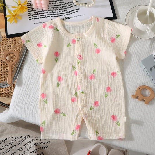 Muslin shorts romper- tulip
